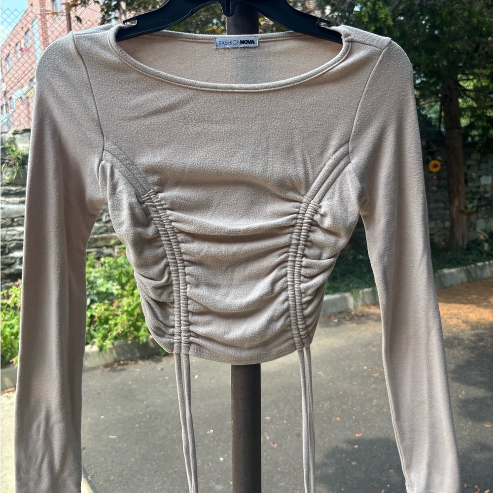 Fashion Nova Beige Ruched Crop Top